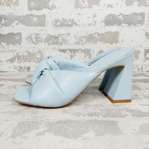 New Open Edit Saydee Faux Leather Light Blue Block Heel Slip On Sandal X449